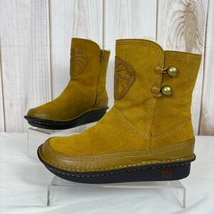 Alegria Boots Leather Warm Shearling Flatform Ankle Slip On Boots Brown Size 6